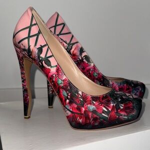 Nicholas Kirkwood Pink and Black Floral Heels